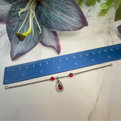 Red Glass Crystal Teardrop Rhinestone Pendant Silver Chain Doll Necklace • 18 Inch Fashion Doll Jewelry