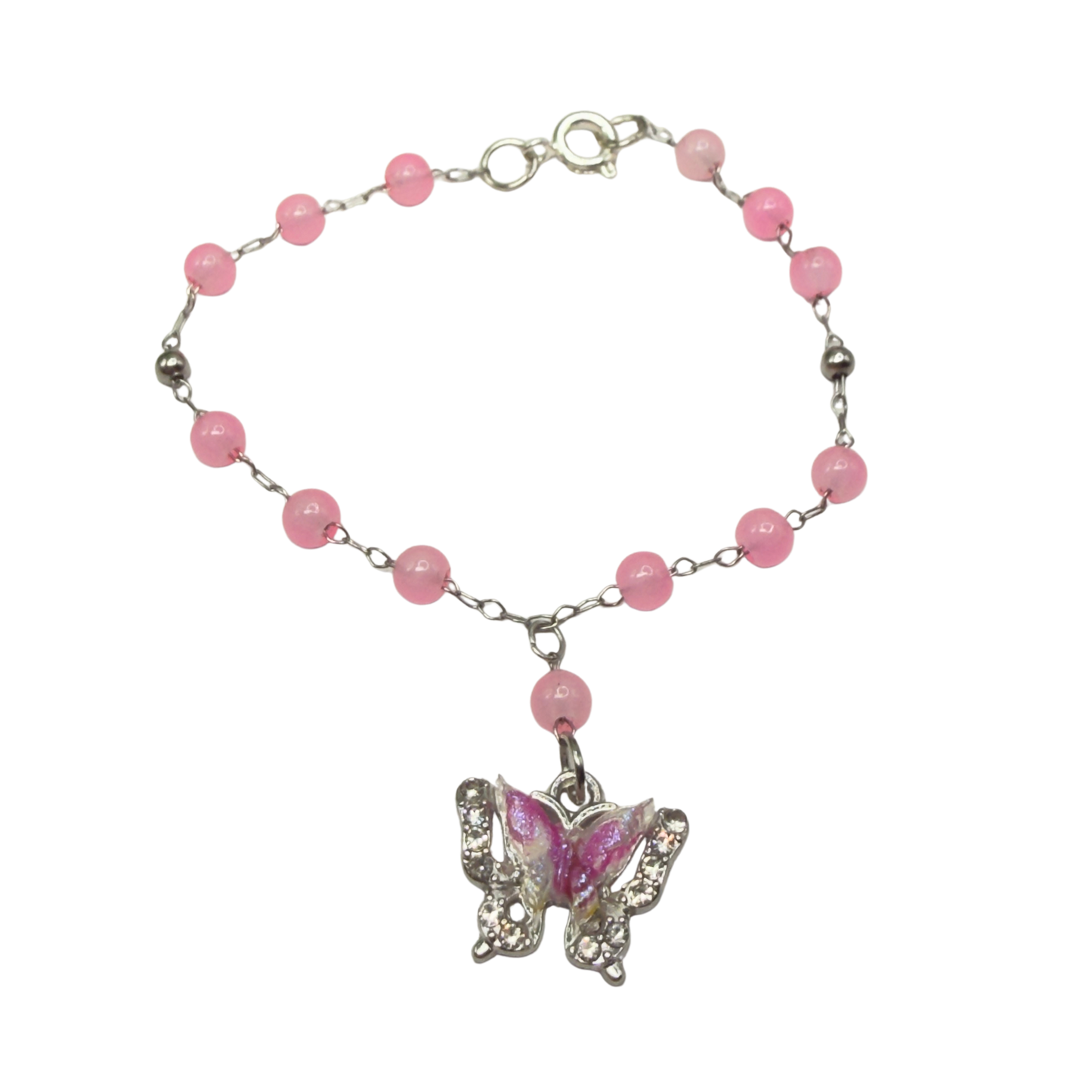 Translucent Pink Bead Butterfly Charm Doll Necklace • 18 Inch Fashion Doll Jewelry