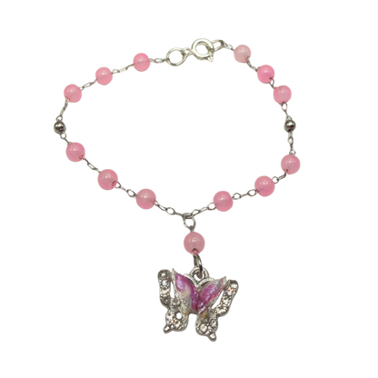 Translucent Pink Bead Butterfly Charm Doll Necklace • 18 Inch Fashion Doll Jewelry