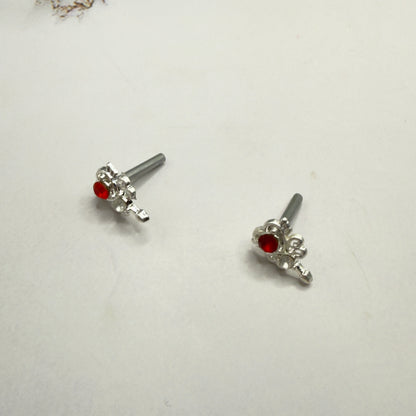 Red Rhinestone Heart Silver Wings Wand Design • 2mm Post for 18 Inch Fashion Doll