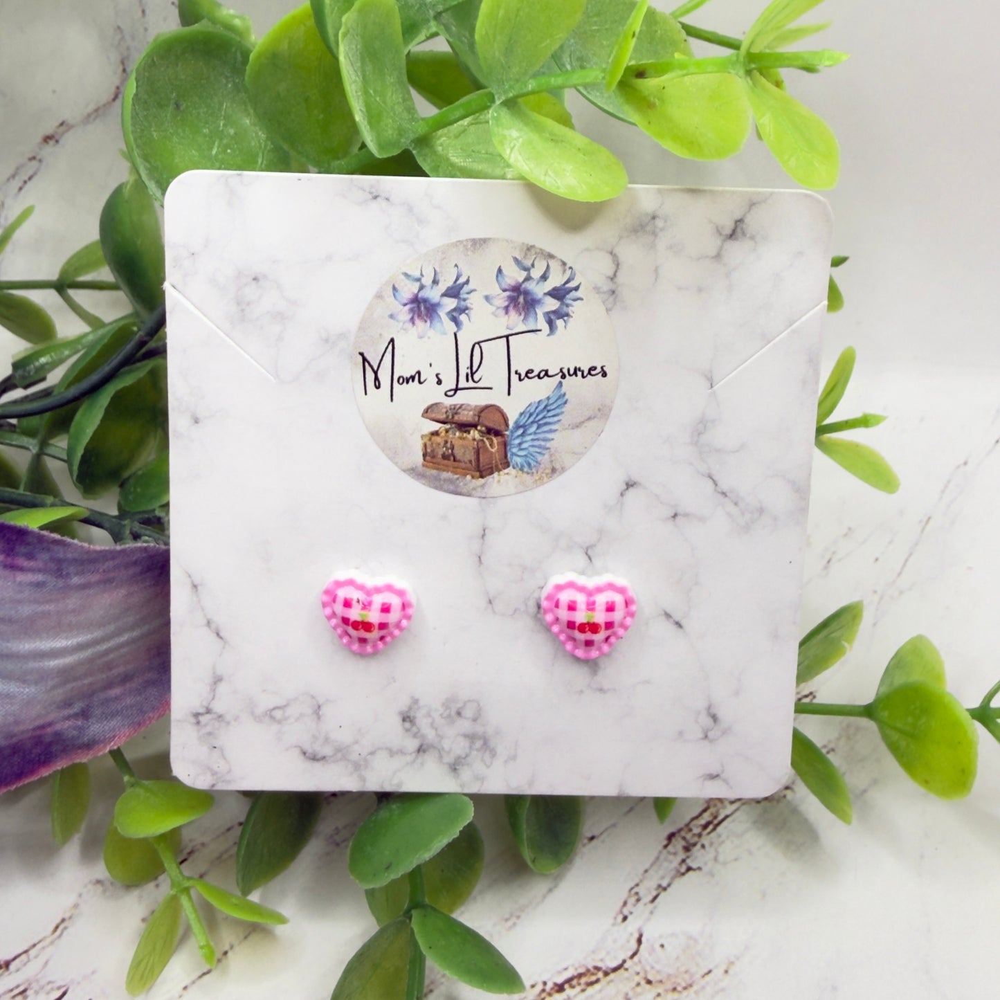 Pink Lattice Design Heart Post Doll Earrings • 2mm Post for 18 Inch Fashion Doll