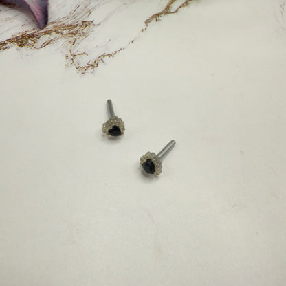 Sparkly Ruffled Black Center Heart Post Doll Earrings • 2mm Post for 18 Inch Fashion Doll