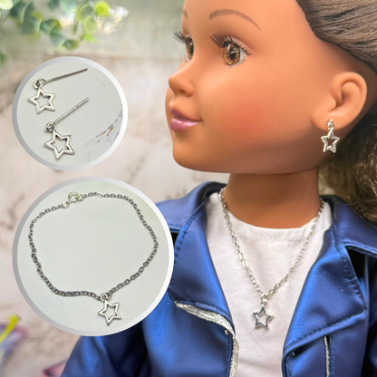 Silver Star Charm Doll Necklace & Earrings Set for 18 Inch Fashion Doll
