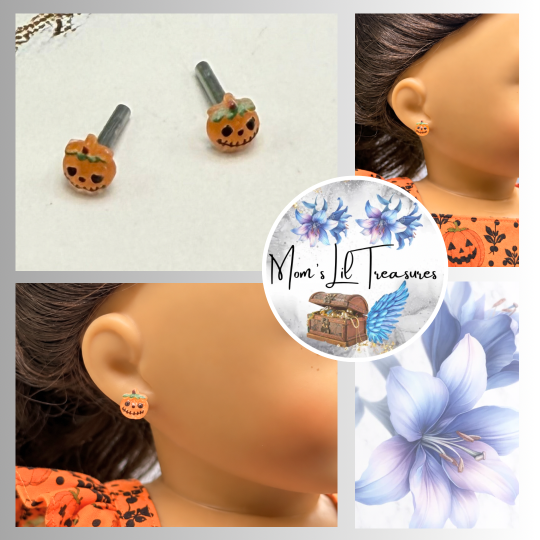 Pumpkin Halloween 2mm Post Doll Earrings | fits 18 Inch Dolls • American Girl