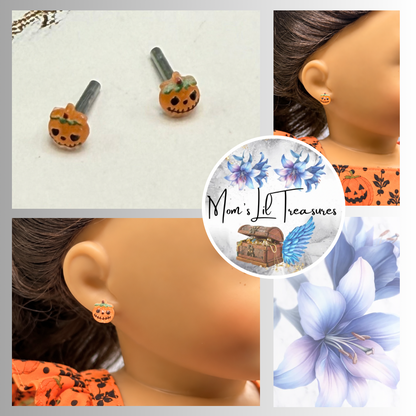 Pumpkin Halloween 2mm Post Doll Earrings | fits 18 Inch Dolls • American Girl