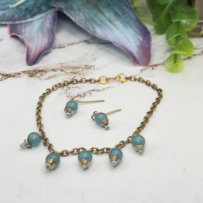 Dusty Blue Dangle Doll Necklace & Earrings Set • 18 Inch Fashion Doll Jewelry