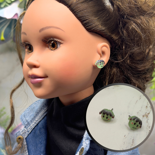 Frankenstein Monster Halloween Stud Doll Earrings • 18 Inch Fashion Doll Jewelry
