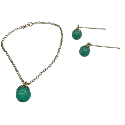 Green Glass Drop Pendant Doll Necklace Earrings Set for 18 Inch Doll Jewelry Accessory