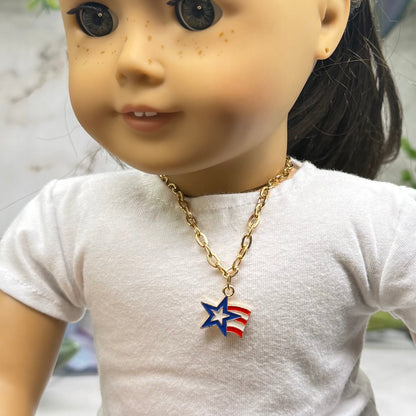 American Flag Star Charm Red White Blue Doll Necklace for 18 Inch Fashion Doll