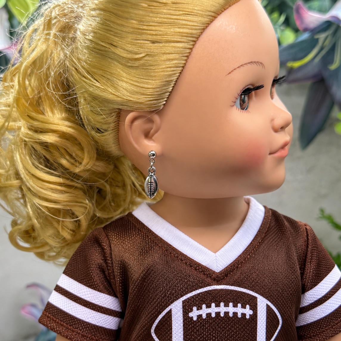 Silver Football Sports Charm Doll Earrings | for 18 Inch Fashion Doll