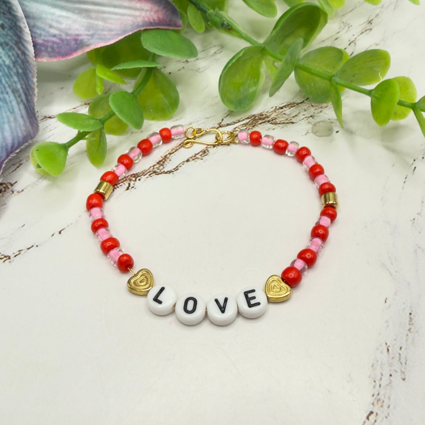 Pink Red Beaded LOVE Heart Valentine’s Day Doll Necklace • 18 Inch Fashion Doll Jewelry