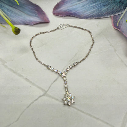 Flower Y Style Rhinestone Silver Doll Necklace • 18 inch Fashion Doll Jewelry