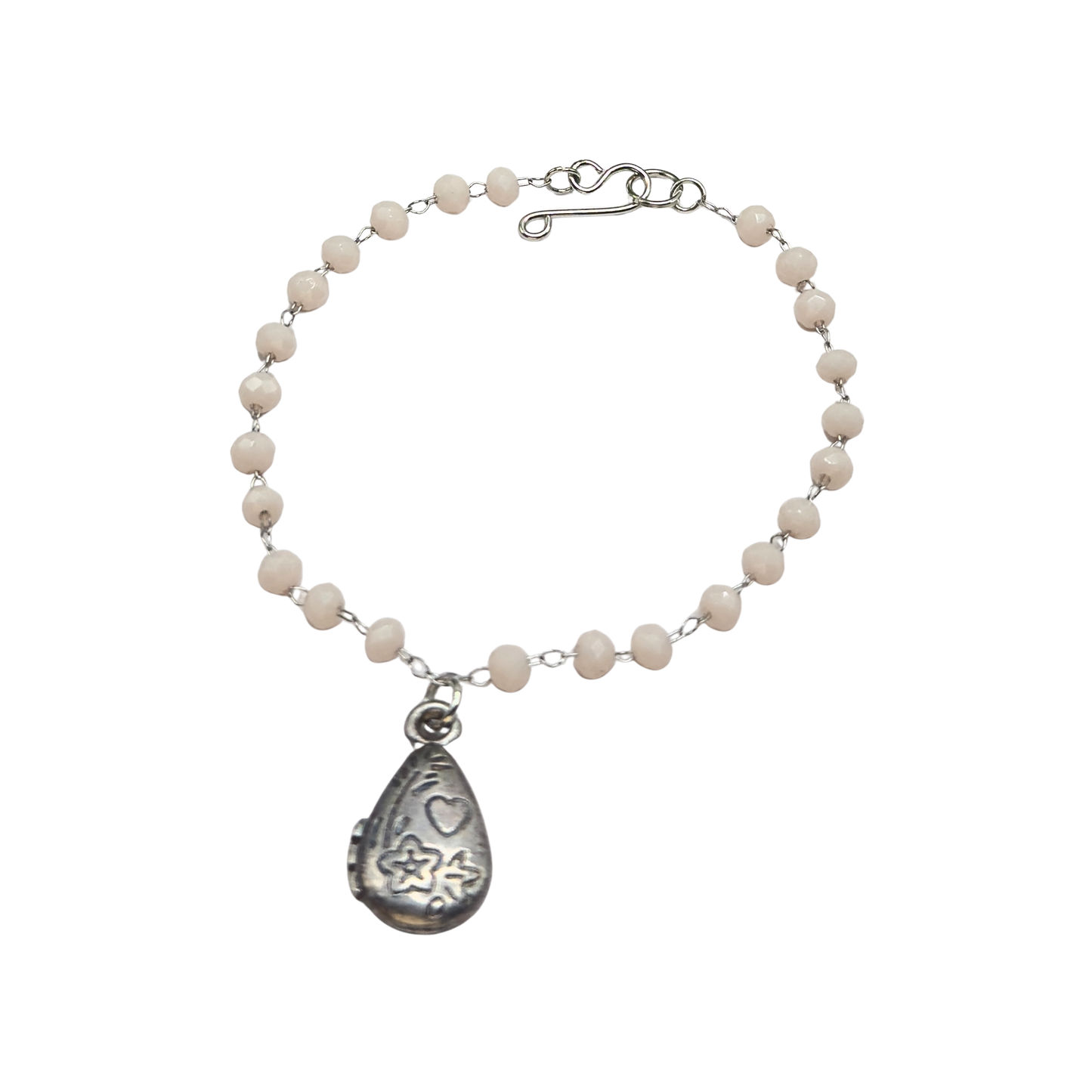 Light Pink Beige Crystal Bead Chain Teardrop Charm Heart Flower Design Doll Necklace • 18 Inch Fashion Doll Jewelry