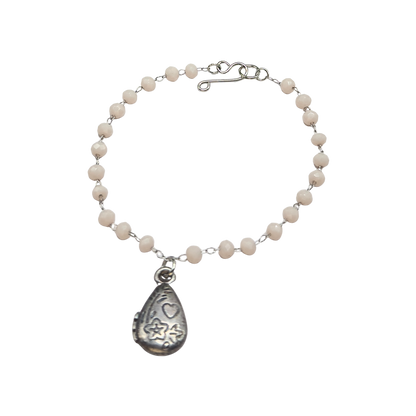 Light Pink Beige Crystal Bead Chain Teardrop Charm Heart Flower Design Doll Necklace • 18 Inch Fashion Doll Jewelry