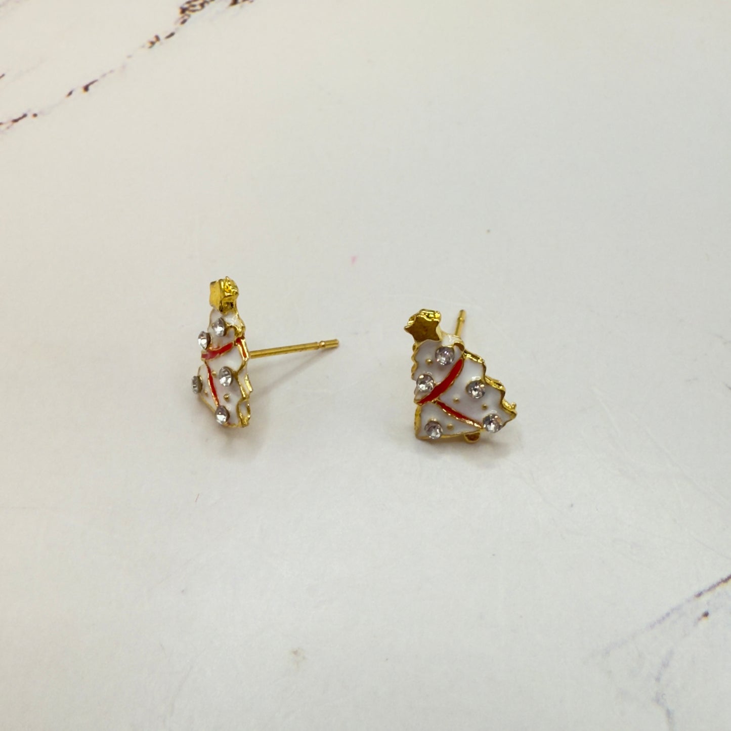 White Christmas Tree Gold Post Doll Earrings • 18 Inch Fashion Doll Jewelry