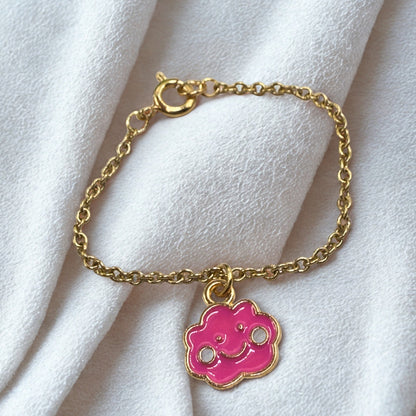 Pink Enamel Smiling Happy Cloud Charm Gold Doll Necklace • 14 Inch Fashion Doll Jewelry