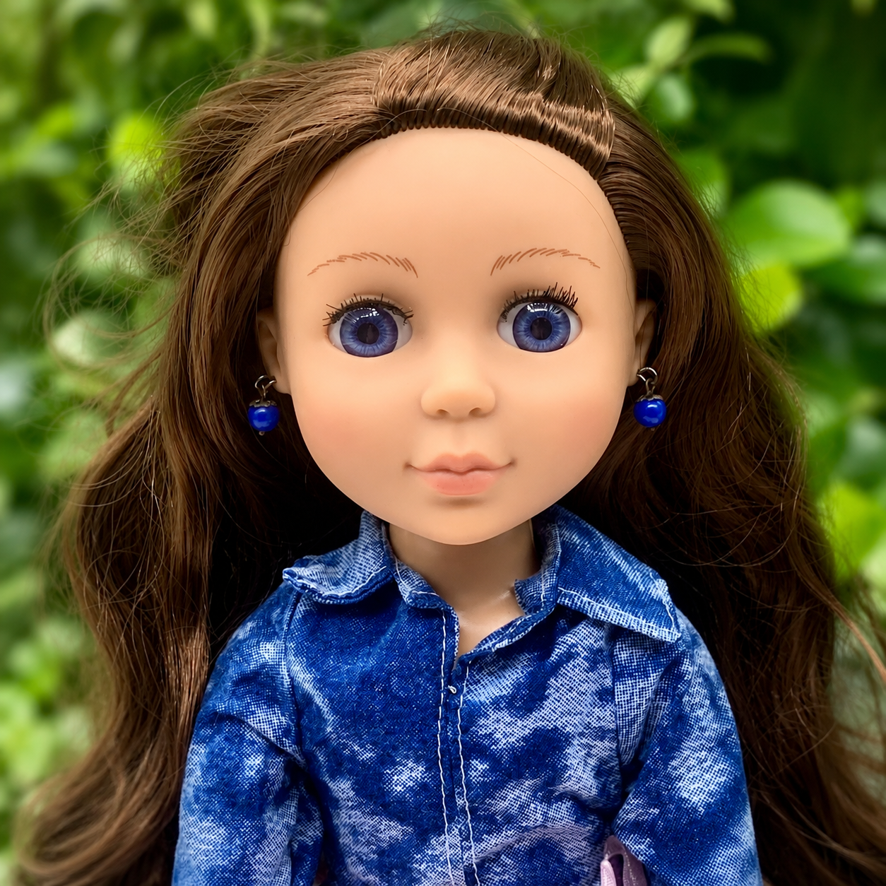Blue Glass Round Dangle Doll Earrings · 14 Inch Fashion Doll Jewelry
