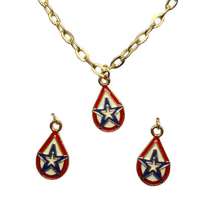 Red White Blue Teardrop Patriotic Star Gold Doll Necklace & Earrings for 18 Inch Fashion Doll