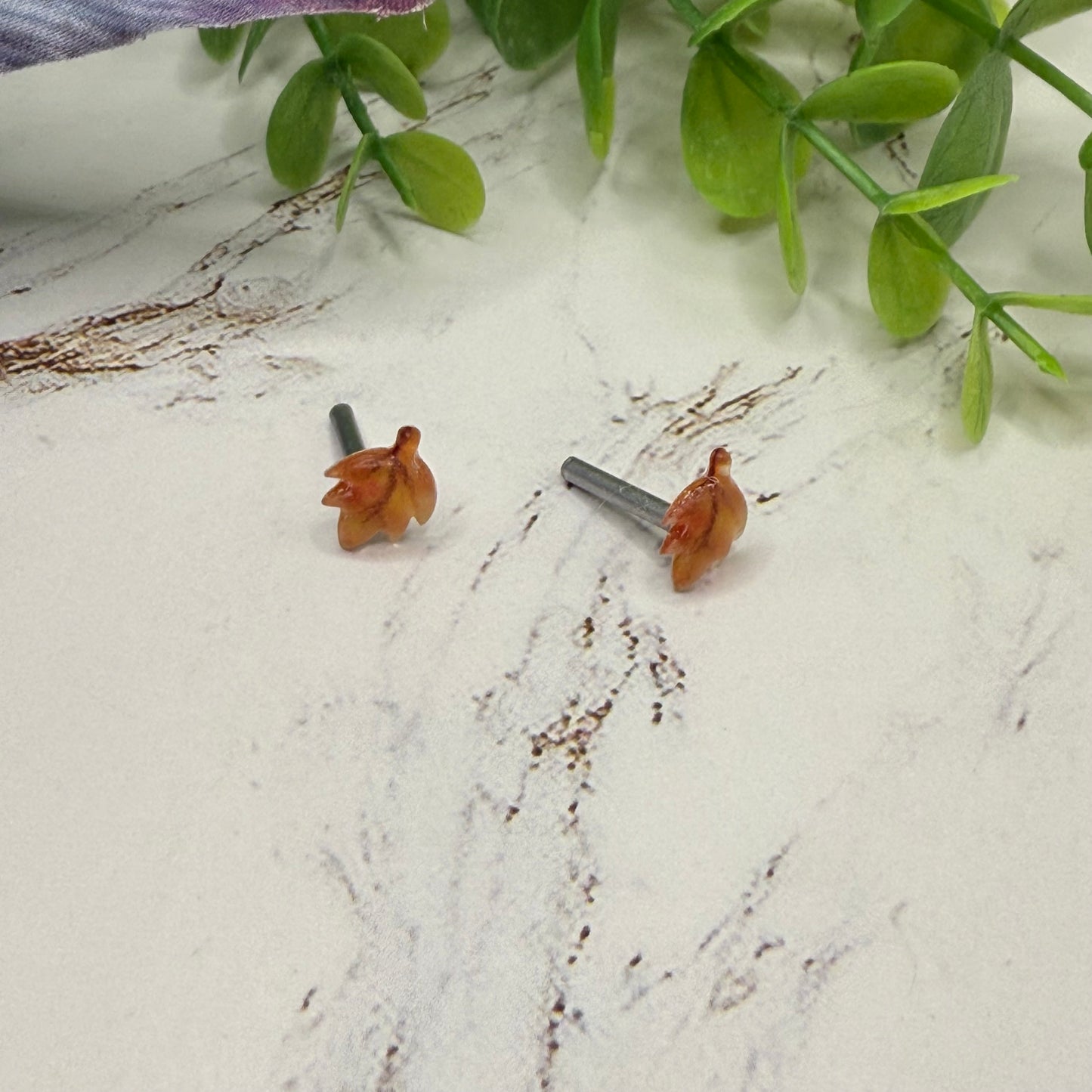 Golden Autumn Fall Leaf Post Doll Earrings • 2mm Post for 18 Inch Fashion Doll