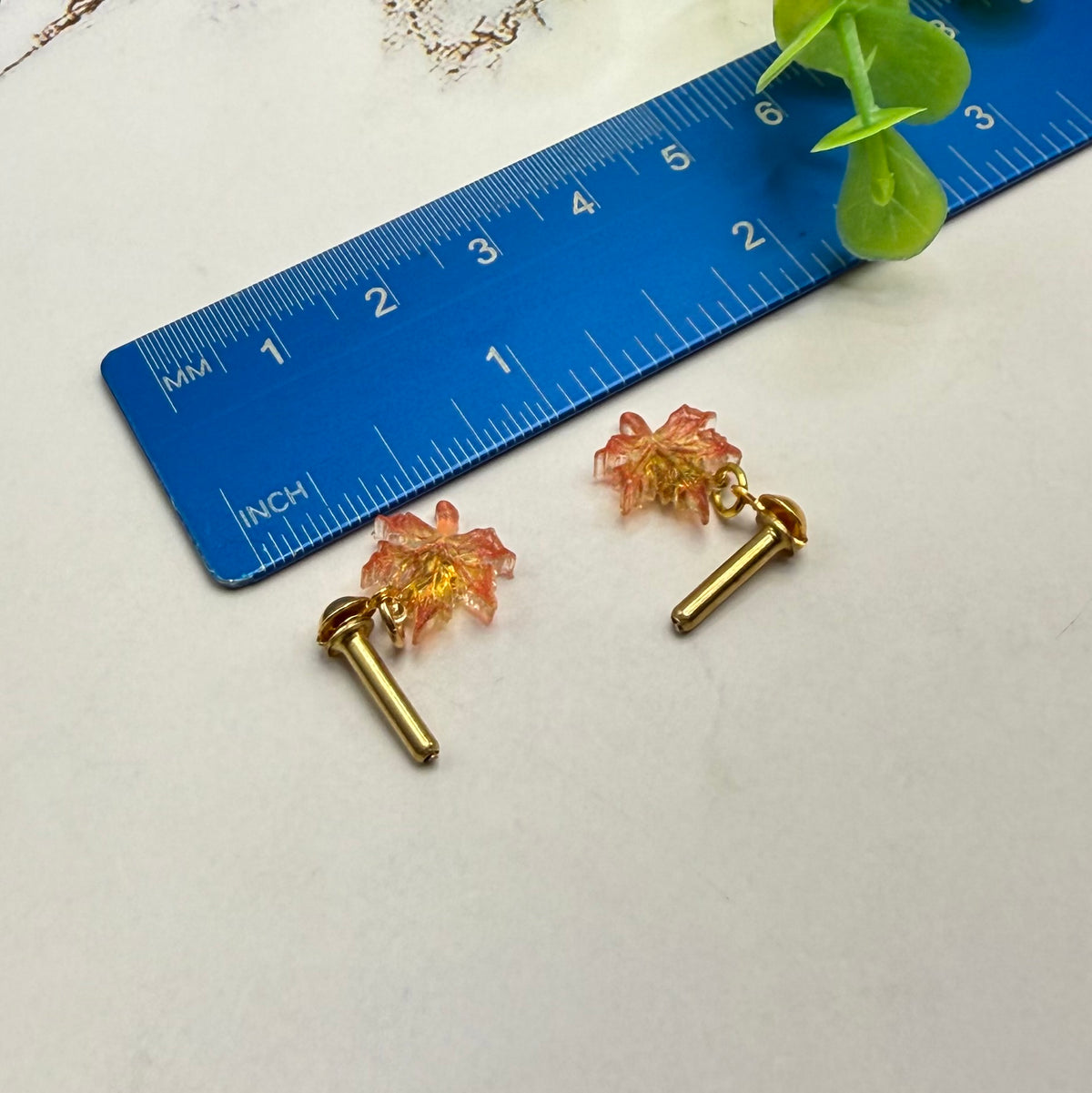 Autumn Maple Leaf Dangle 2mm Post Doll Earrings & Necklace • fits 18 Inch Doll • American Girl