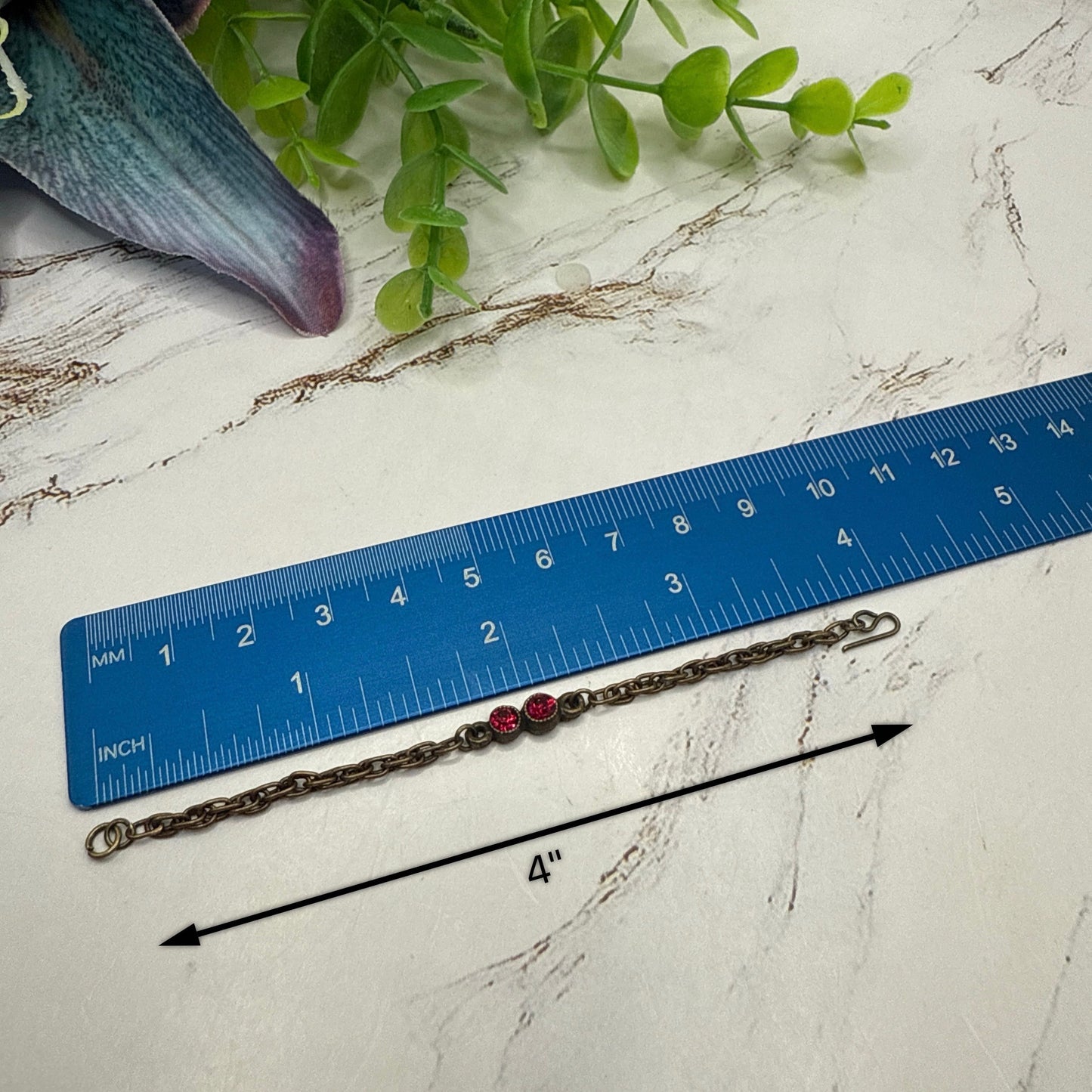 Dark Pink Red Rhinestone Bronze Copper Tone Chain Doll Necklace • 16 Inch Fashion Doll Jewelry