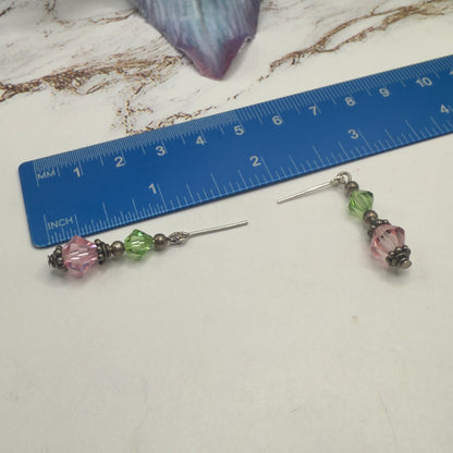 Light Green Pink Glass Crystal Dangle Doll Earrings • 18 Inch Fashion Doll Jewelry