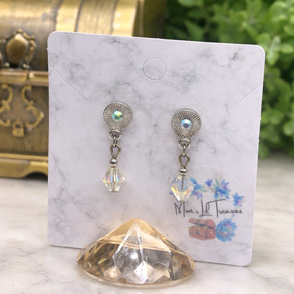 Rhinestone Clear Crystal Silver Tone Dangle Post Doll Earrings for 18 Inch Doll