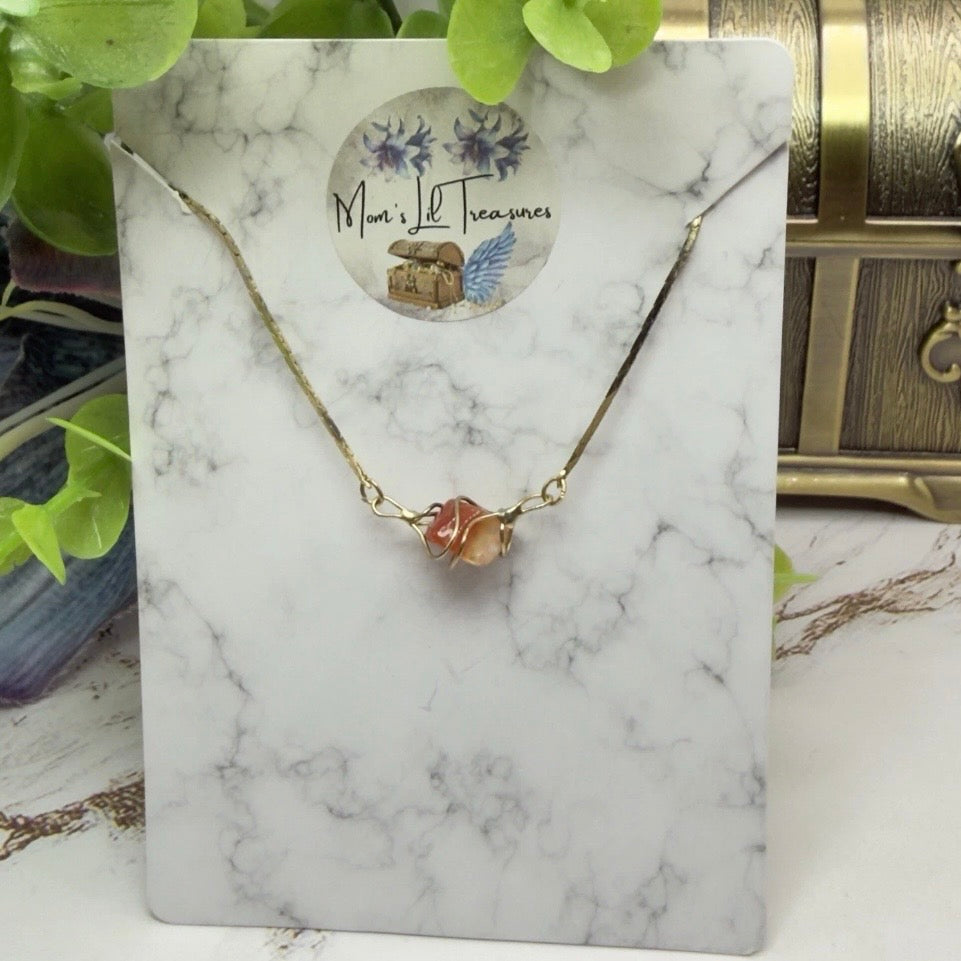 Wire Wrapped Orange White Stone Charm Gold Chain Doll Necklace • 16 Inch Fashion Doll Jewelry
