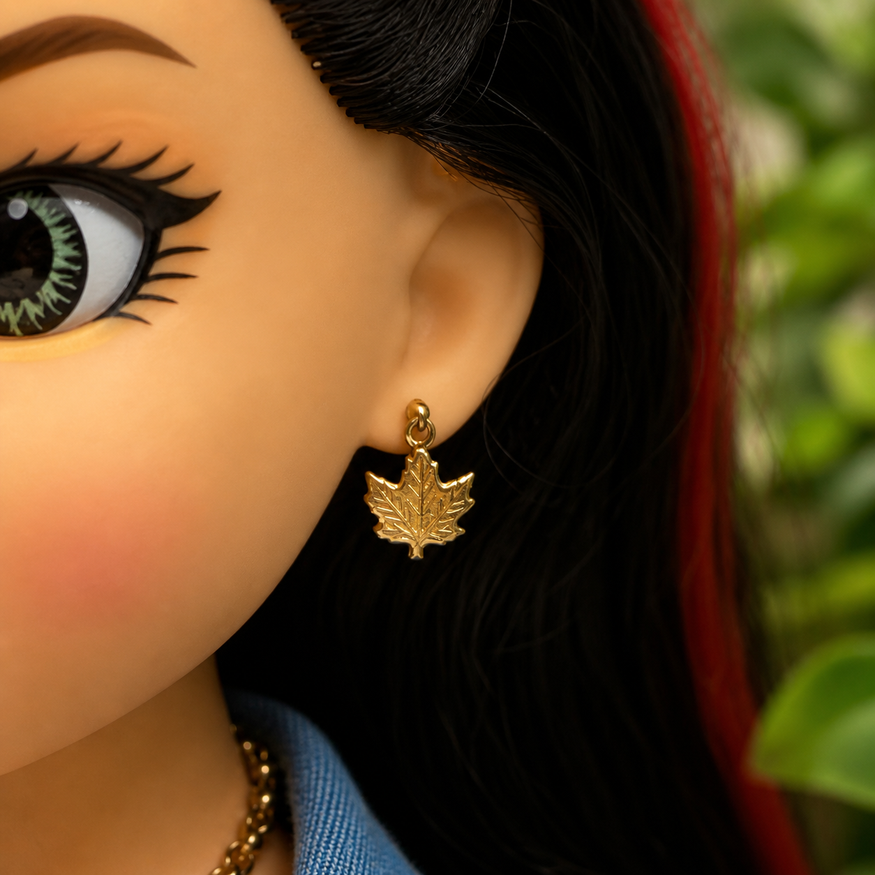 Gold Leaf Charm Dangle Doll Necklace Earrings Set • 18 Inch Fashion Doll Jewelry