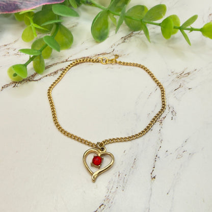 Open Work Gold Heart Red Rhinestone Pendant Doll Necklace • 18 Inch Fashion Doll Jewelry