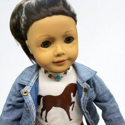 Turquoise Blue Brown Clear Beaded Western Look Doll Necklace • 18 Inch Fashion Doll Jewelry