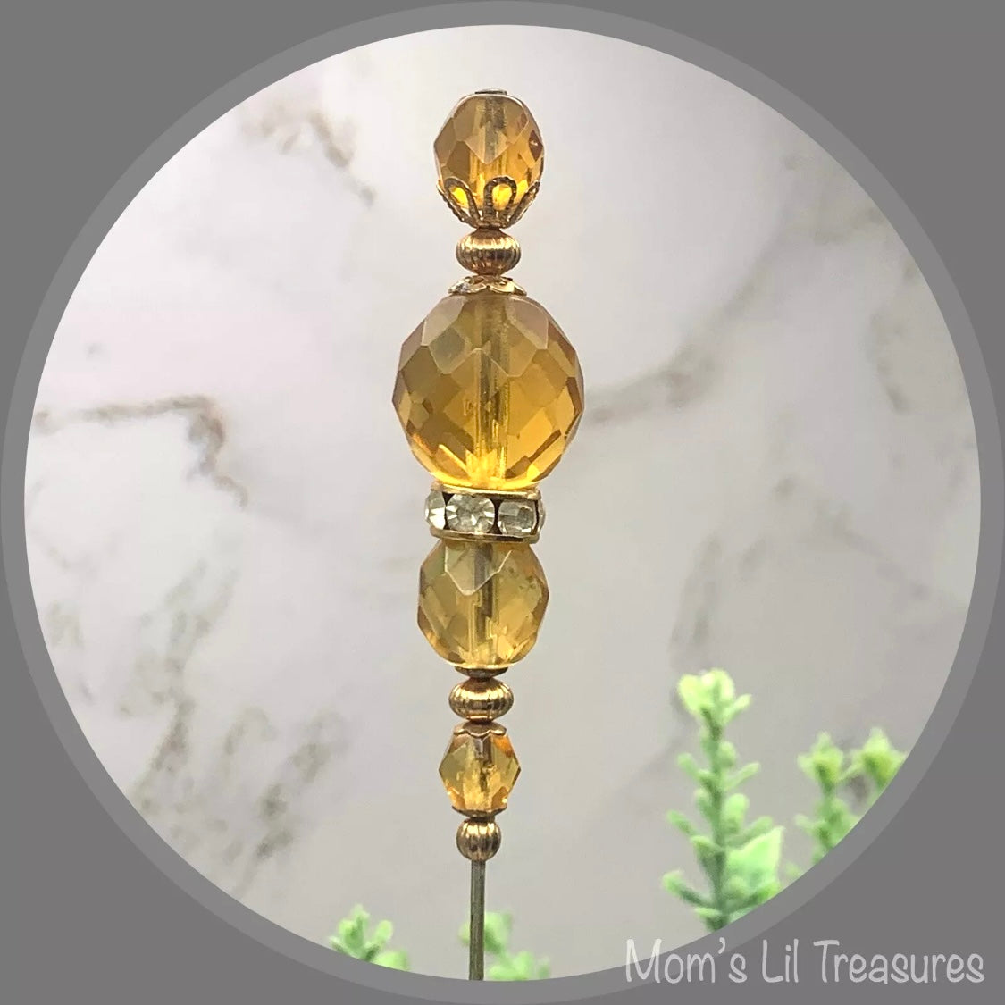 Gold Yellow Amber Color Crystal Rhinestone Beaded 8” Pin • Hatpin - Stick Pin