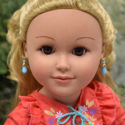 Light Blue Glass Gold Tone Dangle Doll Earrings for 18 Inch Fashion Doll Jewelry • Doll Accessories