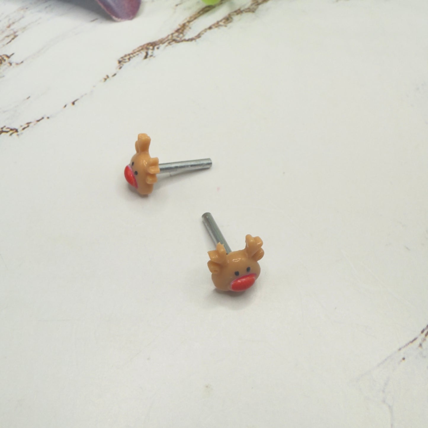 Reindeer Red Nose Rudolph Christmas Post Doll Earrings • 2mm Post for 18 Inch Fashion Doll