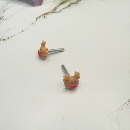 Reindeer Red Nose Rudolph Christmas Post Doll Earrings • 2mm Post for 18 Inch Fashion Doll