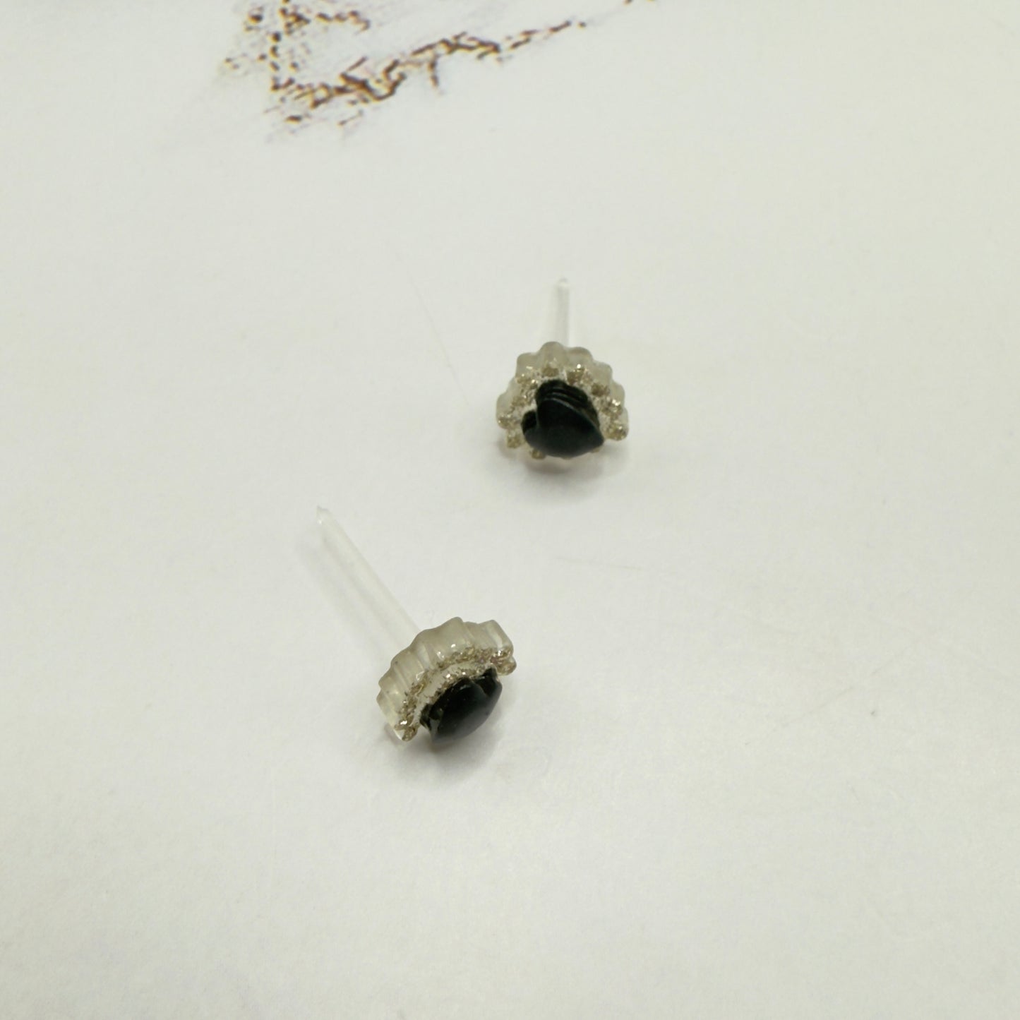 Black Center Ruffle Heart Acrylic Post Doll Earrings • 18 Inch Fashion Doll Jewelry