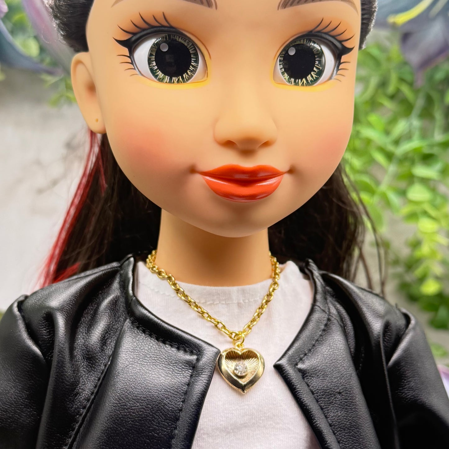 Gold Heart Charm Clear Rhinestone Center Doll Necklace • 18 Inch Fashion Doll Jewelry