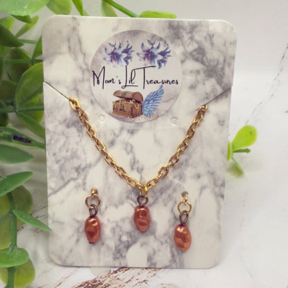 Brown Pearl Drop Gold Doll Necklace & Earrings • 14 Inch Fashion Doll Jewelry