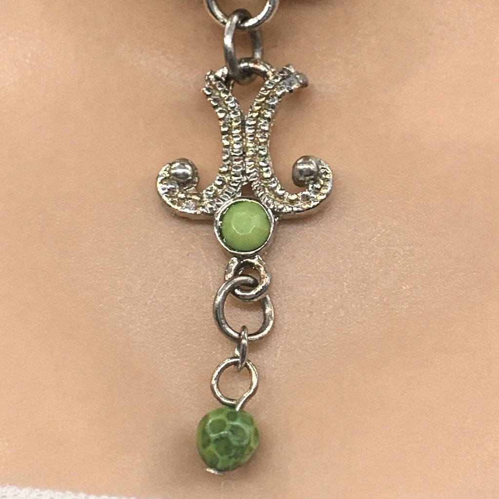 Green Dangle Silver Pendant Necklace • 16 inch Fashion Doll Jewelry