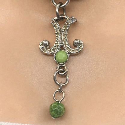 Green Dangle Silver Pendant Necklace • 16 inch Fashion Doll Jewelry