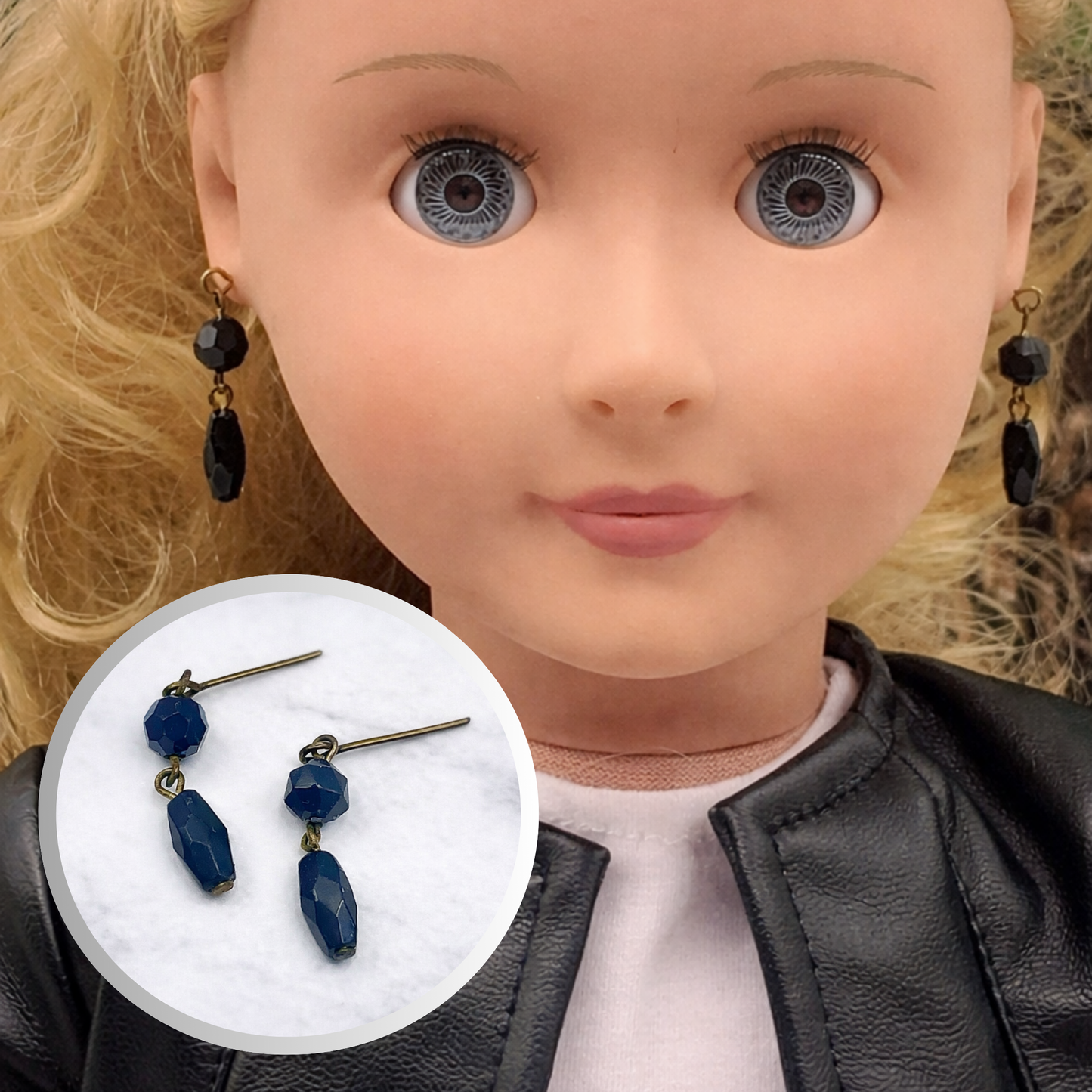 Black Glass Beaded Dangle Doll Earrings • 18 Inch Fashion Doll Jewelry