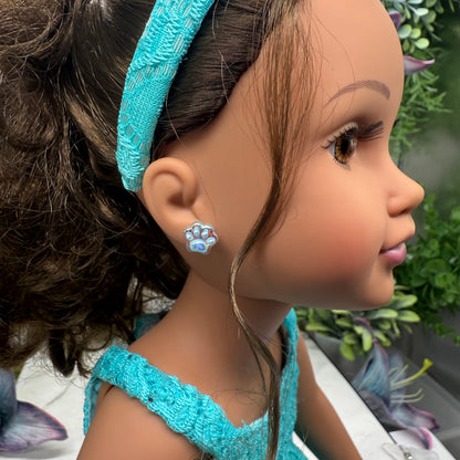 Light Blue Acrylic Paw Print Doll Earrings • 18 Inch Fashion Doll Jewelry