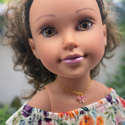 Pink Acrylic Butterfly Charm Gold Chain Doll Necklace • 18 Inch Fashion Doll Jewelry