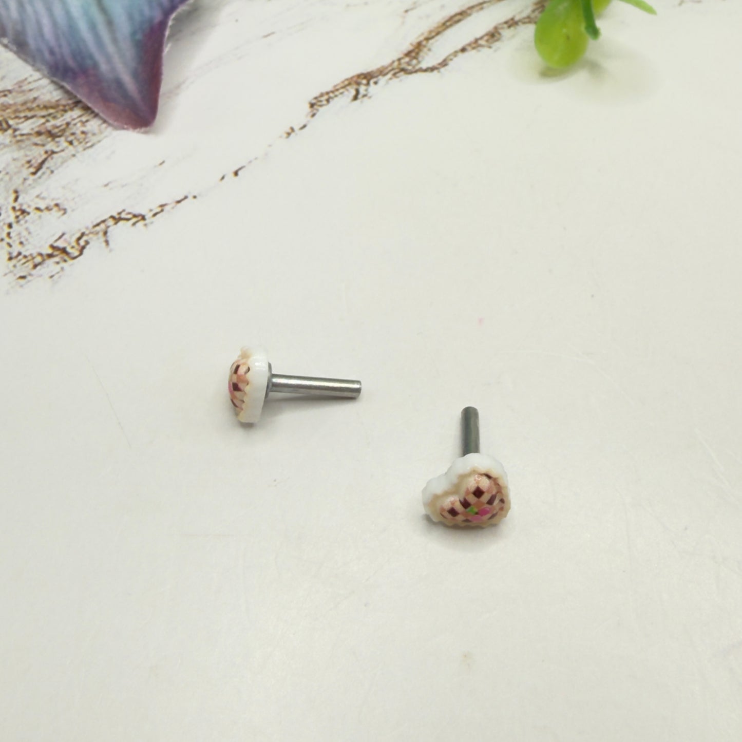 Pink Beige Lattice Design Heart Post Doll Earrings • 2mm Post for 18 Inch Fashion Doll