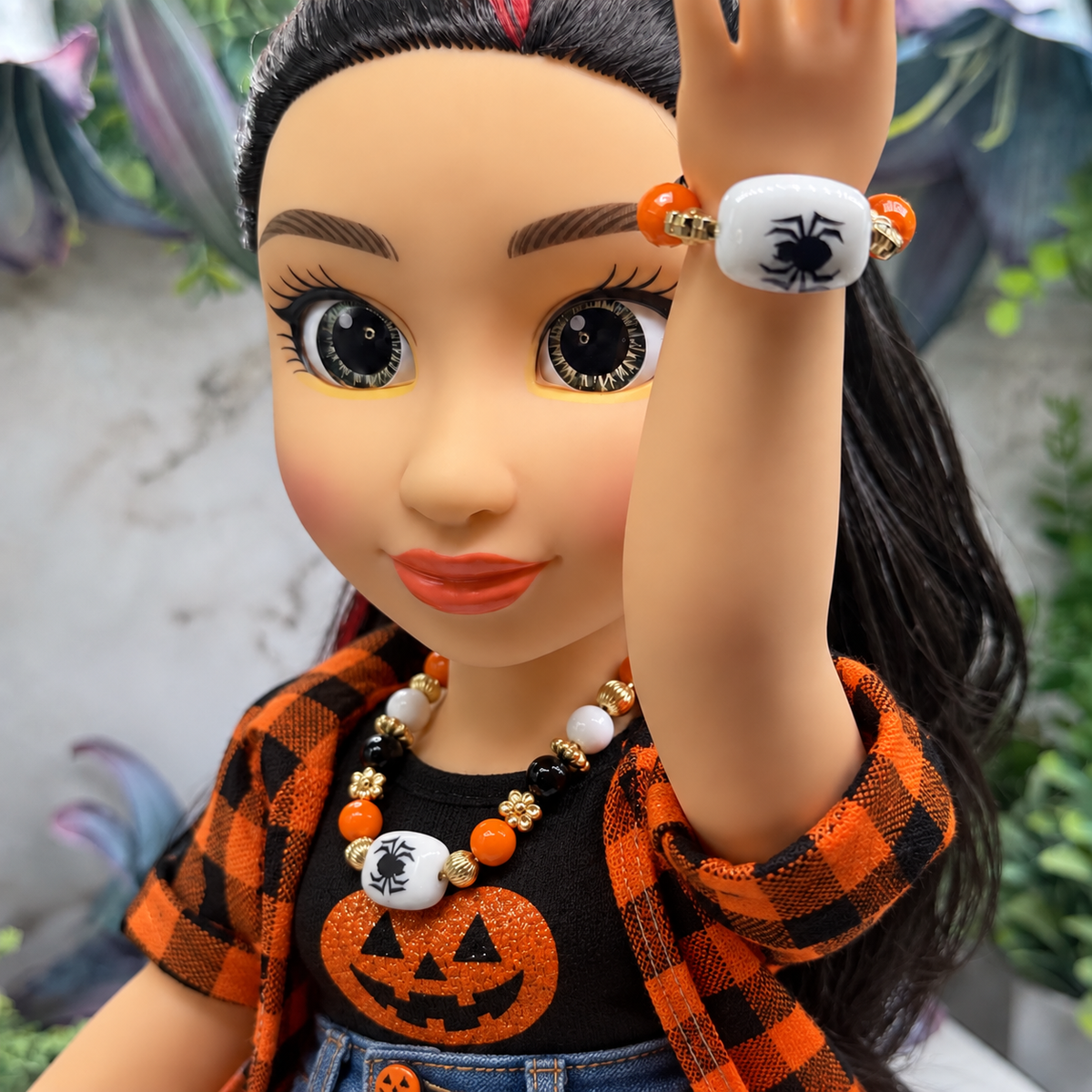 Halloween Spider Necklace and Stretch Bracelet Set | for 18 Inch Fashion Doll
