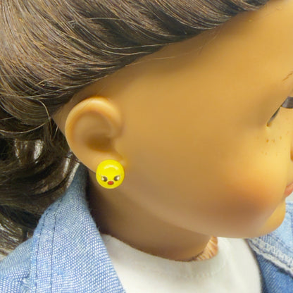 Yellow Chick Face Easter Post Doll Earrings • 2mm Post for 18 Inch Fashion Doll