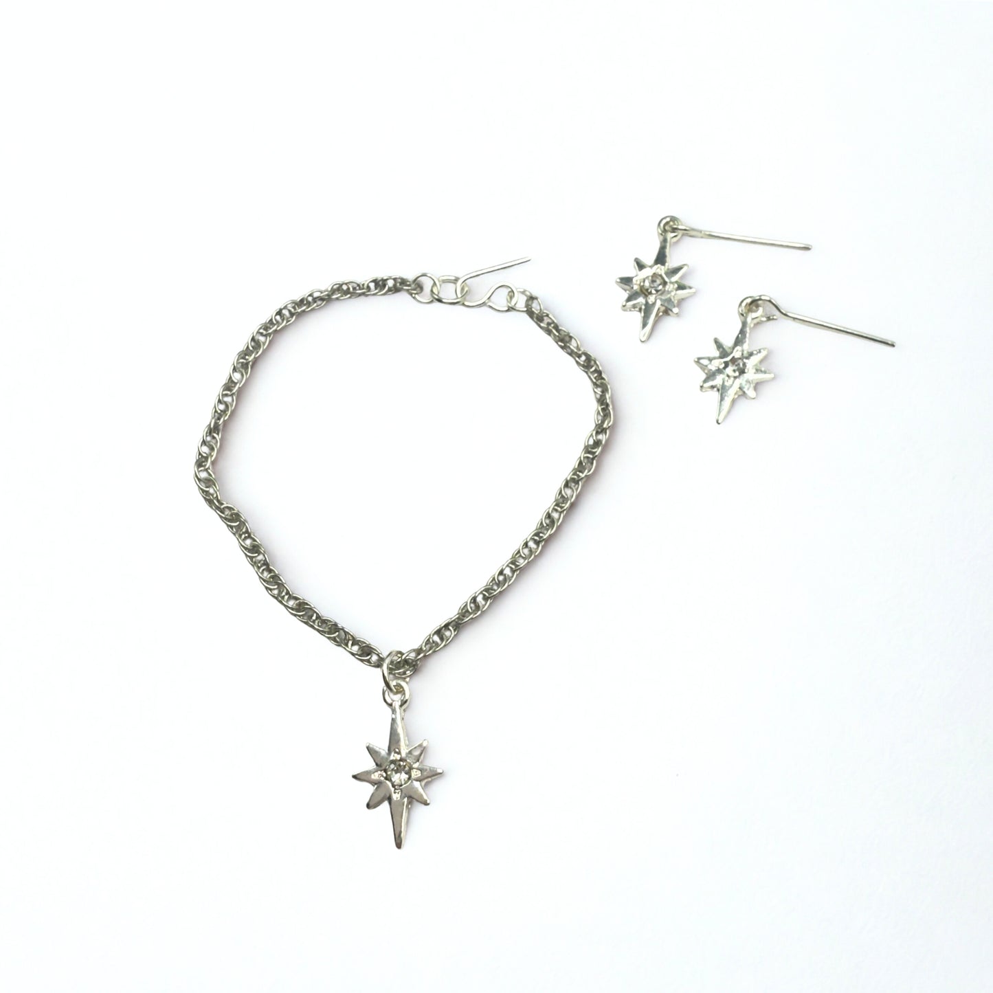 Silver Starburst Pendant Doll Necklace & Earrings • 16 Inch Fashion Doll Jewelry