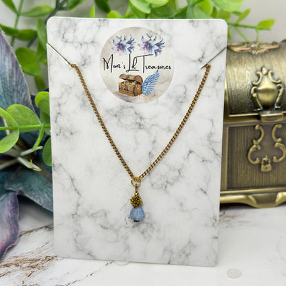 Light Blue Glass Drop Charm Gold Chain Doll Necklace • 18 Inch Fashion Doll Jewelry