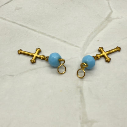 Gold Cross Blue Glass Doll Earring DANGLE ONLY • 18” Fashion Doll Jewelry