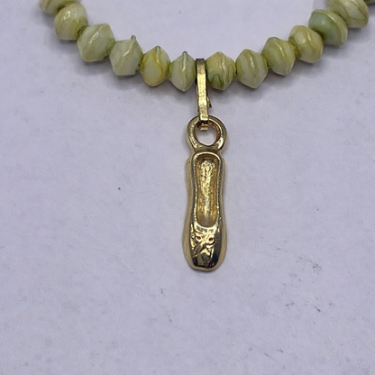 Green Glass Bead Gold Ballerina Slipper Charm Doll Necklace • 14” Fashion Doll Jewelry